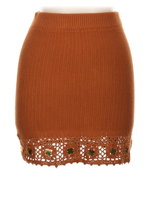 Forever 21 Dresses & Skirts - Forever 21 Burnt Orange Crochet Mini Skirt Lace Trim Boho Retro Size L